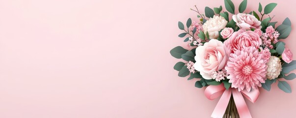 Fototapeta premium Delicate pastel bouquet with soft ribbon, perfect for adding your own text or message.