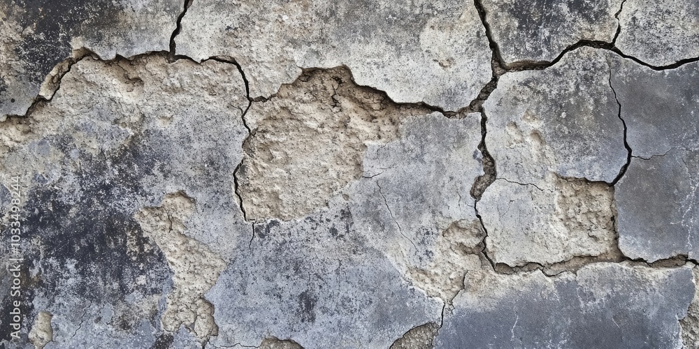 Poster cracked cement with a gray surface layer serving as a background for design