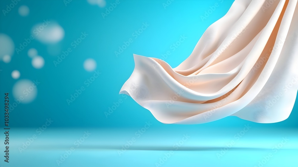 Poster weightless floating white sheets suspended in an abstract minimalist 3d space with a serene ethereal
