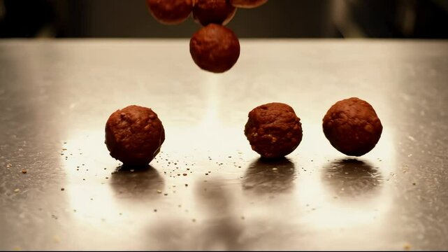 The inscription "Halal" that appears from the meatballs. The concept of halal meat.