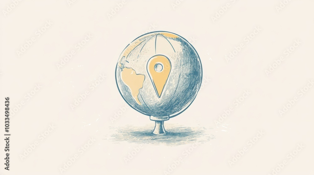 Poster a simple globe shows a single location pin marking a destination, emphasizing travel planning and ad