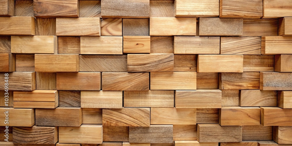 Wall mural tilted angle wooden wall background with block pattern