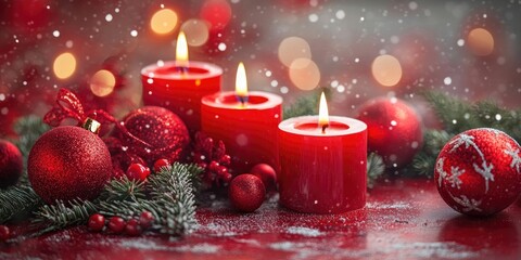 Red candles for Christmas. Lovely holiday decoration.