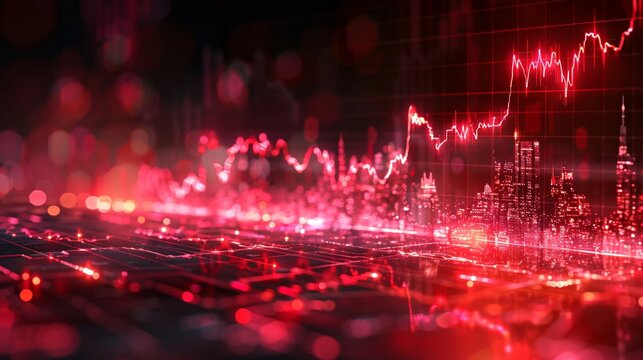 A dynamic candlestick chart displaying fluctuations in stock market data, illustrating trends and price movements. This image highlights the volatility and analysis essential for traders and investors