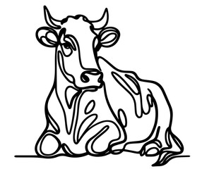 elegant cow shape in monoline sketch black vector
