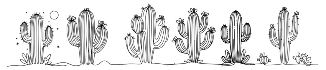 collection of cactus designs in minimal line art style black vector © Luka