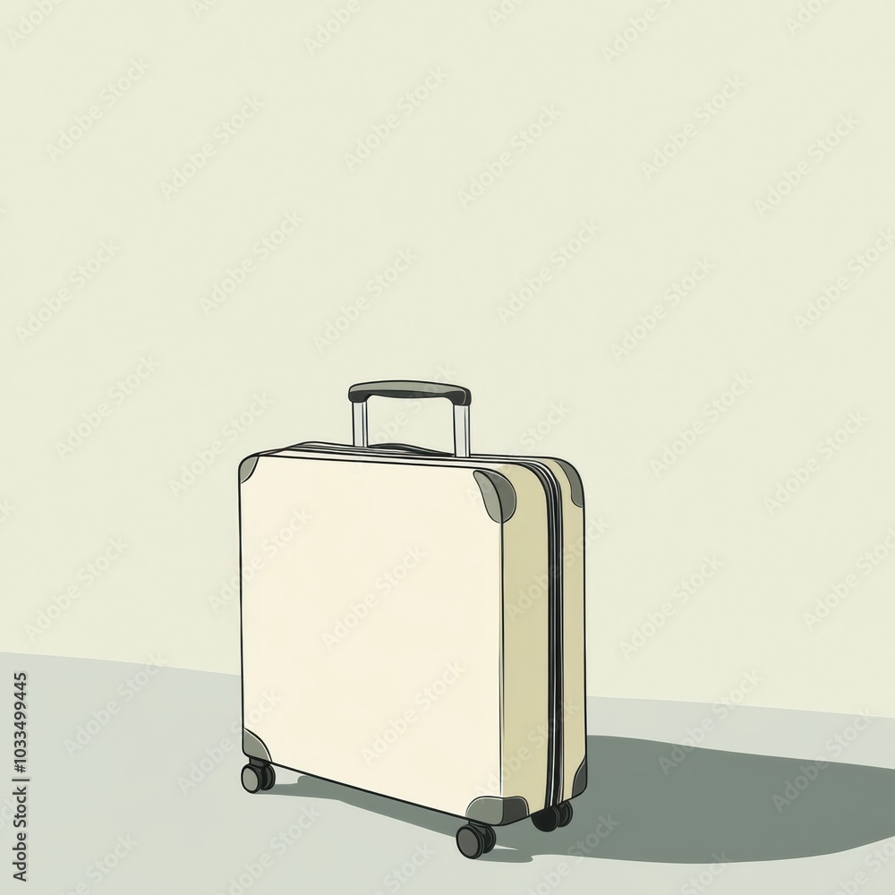 Poster the illustration features a single suitcase with a handle, reflecting minimalist design principles, 