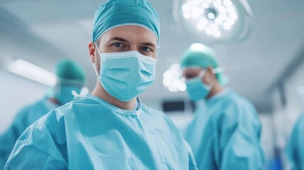 surgeons performing operation in sterile room