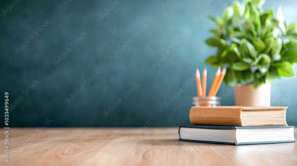 Aufkleber minimalist 3d of an empty classroom setting with a blank chalkboard providing a clean simple backgro