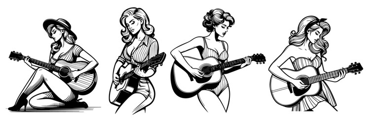 black vector of a pinup girl silhouette with 1950s retro charm
