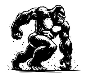 Obraz premium dynamic gorilla silhouette in motion line art style – black vector
