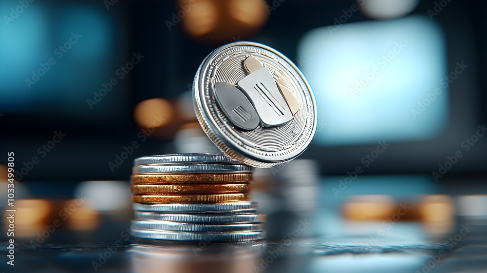 Aufkleber floating coins with empty copy space in the middle suitable for financial concepts investments wealt