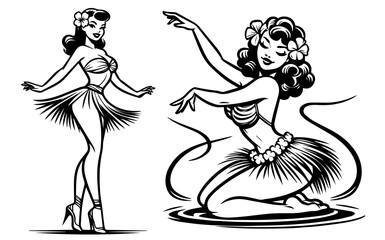 black vector sexy silhouette of pinup girl in vintage style