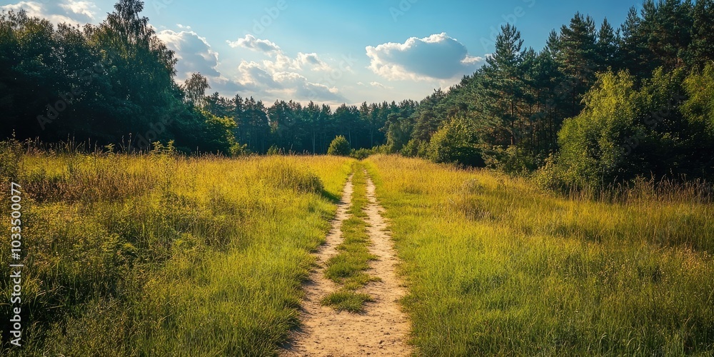 Poster the path in the open field of the countryside