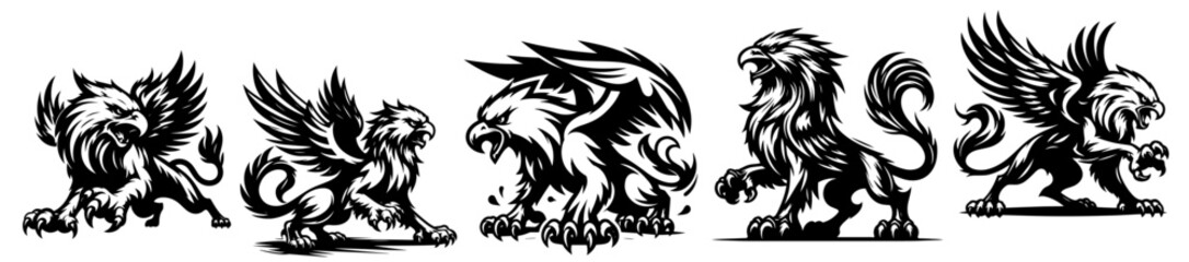 set of fierce gryphons in dynamic poses