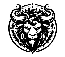 Powerful buffalo face emblem in bold black vector art