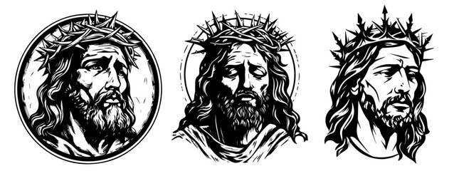 hand-drawn jesus christ illustrations in black and white for spiritual use