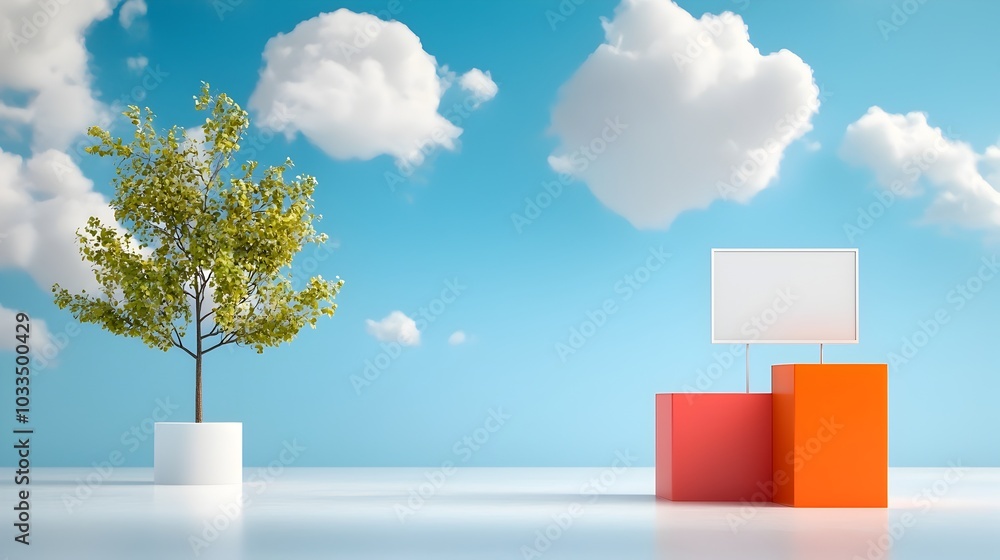 Aufkleber minimalist abstract cityscape with blank billboard for copyspace or advertising content in a 3d digi