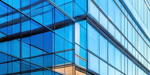 Obraz premium Architectural features of a contemporary office building featuring reflections.