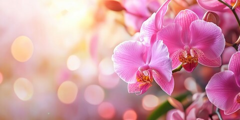 Lovely pink orchid blooms. Close-up.