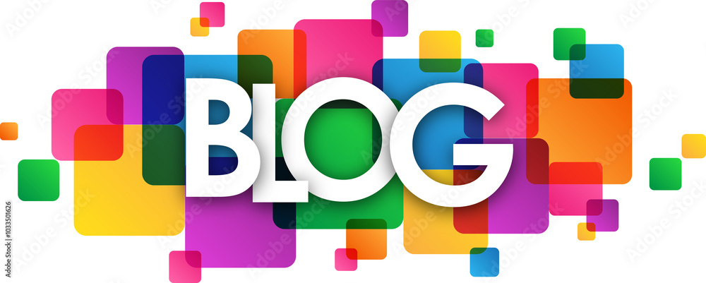 Poster blog typography banner with colorful squares on transparent background