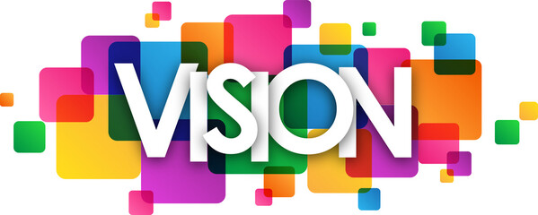 VISION typography banner with colorful squares on transparent background © Web Buttons Inc