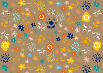 北欧風　素朴な花柄 パターン