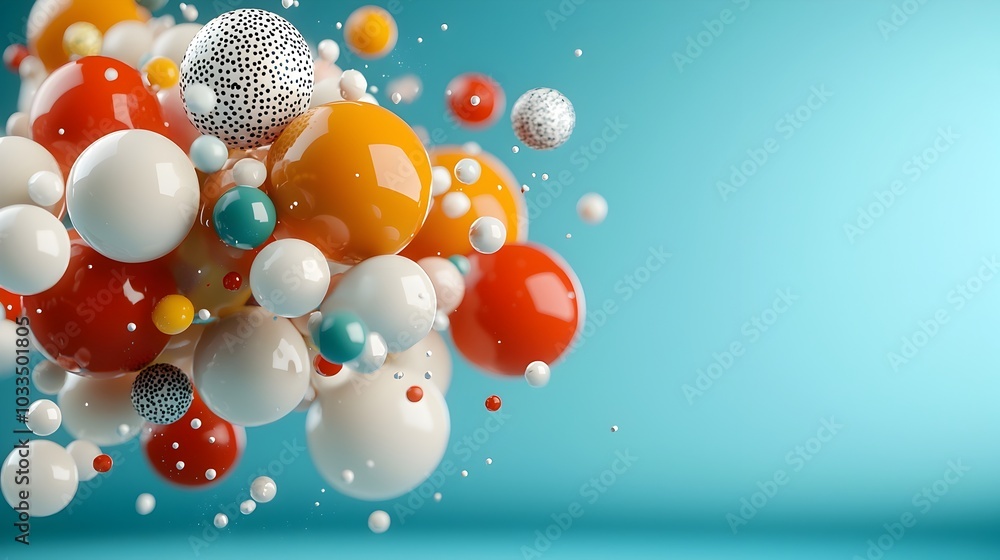 Poster floating abstract 3d geometric shapes with a minimalist modern composition and clear space for text 
