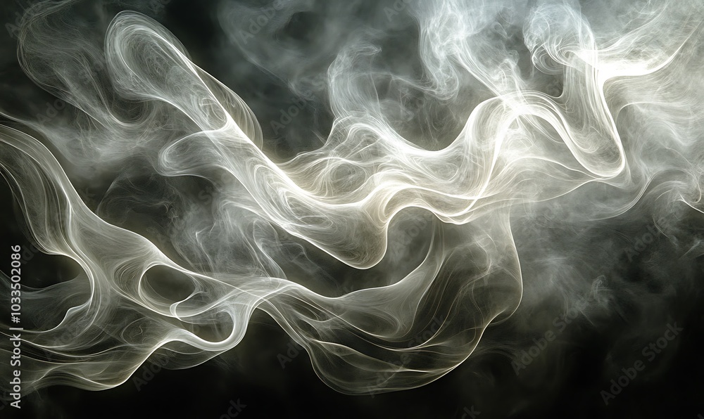 Poster ethereal wisps of smoke create a mesmerizing, swirling pattern against a dark backdrop, evoking a se