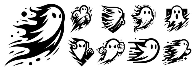 playful ghost logo in cartoon style with dynamic motion pose