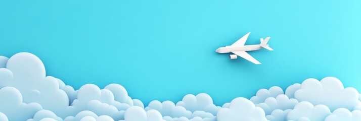 Minimalist render of an airplane flying over a stylized cloudscape, evoking a sense of freedom and wanderlust. Perfect for travel and tourism related projects