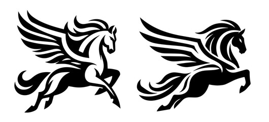 artistic logo concept showcasing a Pegasus with graceful wings, ideal for branding and identity black vector