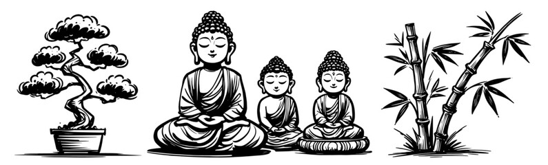 hand-drawn buddha statue illustrations perfect for zen and mindfulness art
