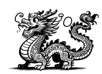 japanese dragon sketch in cartoon style with dynamic design in black vector