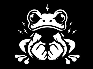 frog portrait in black vector logo with various animated poses in cartoon style