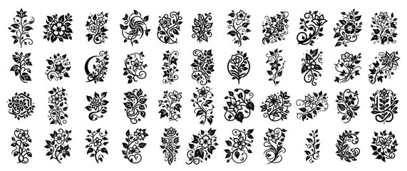floral ornament set with intricate designs in black vector