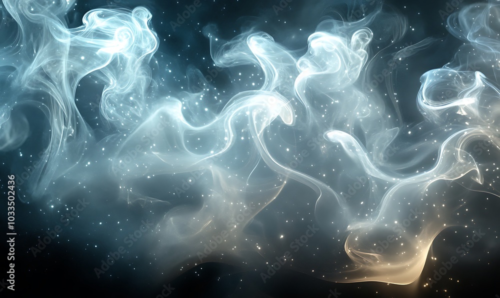 Aufkleber ethereal wisps of smoke swirl gracefully against a dark backdrop, illuminated by soft light, creatin