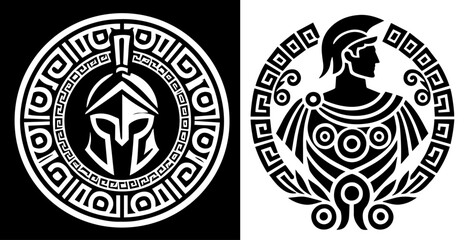 classic greek warrior emblems with patterns in black vector