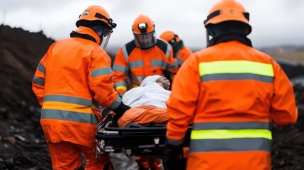 Fototapeta premium rescue team evacuating injured patient 