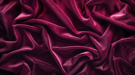 Obraz premium Texture of burgundy velvet draped in folds, featuring a rich burgundy color with soft light reflecting on the velvet texture, providing a photorealistic reference for design or fashion projects