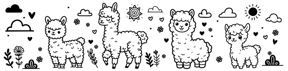 collection of black vector illustrations for coloring pages