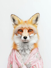 Obraz premium Elegant fox in luxurious haute couture fashion, showcasing whimsical and sophisticated style