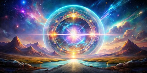 Fototapeta premium Abstract Star Gate Portal to Otherworldly Dimension, Alien Technology, Magical Energy Transformation, Fantasy Journey, Visual Storytelling, Cosmic Adventure, Sci-fi Exploration