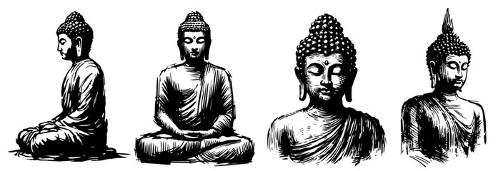 artistic sketch of buddha in meditative pose black vector