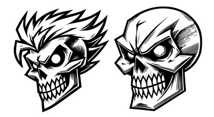 human skull logo designs in various expressions and styles in black vector