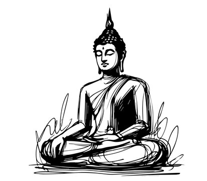 recommend clip art: serene buddha illustration in minimalist line art sketch black vector