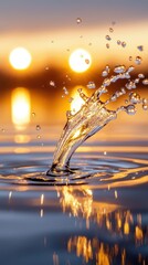 Water splash at sunset, nature's beauty.