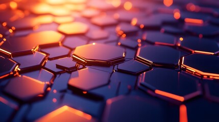 Obraz premium Abstract Hexagonal Pattern with Glowing Orange Edges