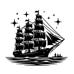 Only Black and White Silhouettes Big Ship background graphic 
