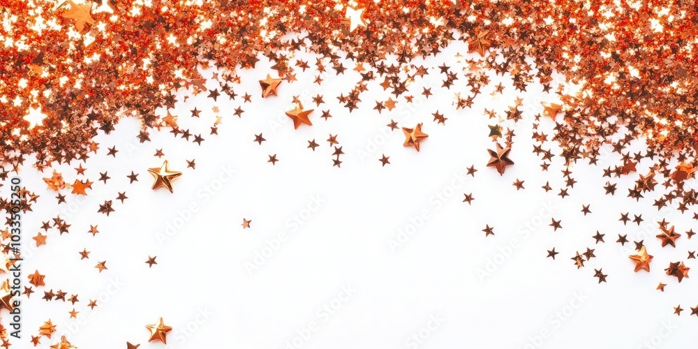 Poster frame of glittering tinsel on a white background, top view. space for text.